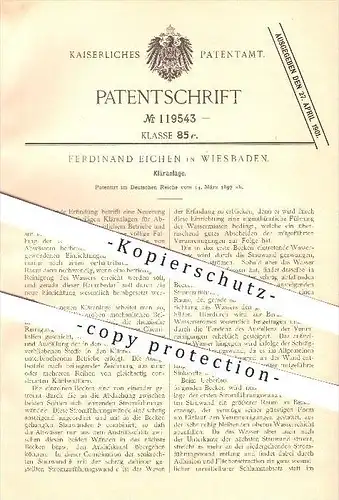 original Patent - Ferdinand Eichen in Wiesbaden , 1897 , Kläranlage !!!
