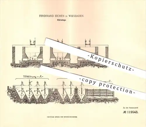 original Patent - Ferdinand Eichen in Wiesbaden , 1897 , Kläranlage !!!