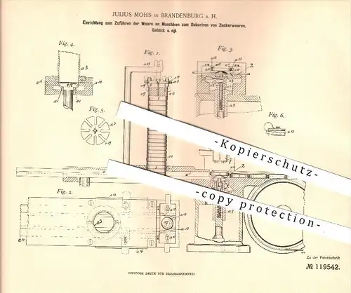 original Patent - Julius Mohs in Brandenburg a. H., Maschine zum Dekorieren von Zuckerwaren oder Gebäck , Bäckerei !!!
