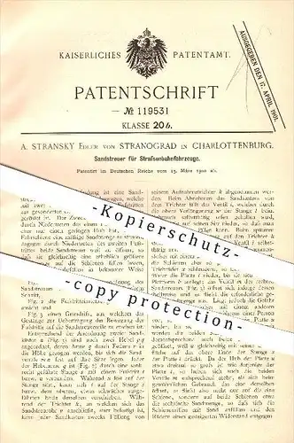 original Patent - A. Stransky Edler von Stranograd in Charlottenburg ,1900, Sandstreuer, Straßenbahn  Eisenbahn , Berlin