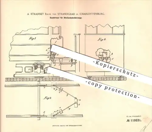 original Patent - A. Stransky Edler von Stranograd in Charlottenburg ,1900, Sandstreuer, Straßenbahn  Eisenbahn , Berlin