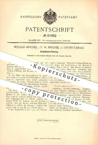 original Patent - William Beschel in Gross-Tabarz , 1894 , Schubkastenführung , Schubladen , Möbel , Tischler !!!