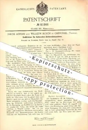 original Patent - Jakob Adrian & Wilhelm Busch in Oberursel , 1894 , Sohlennähmaschine , Nähmaschine , Schuster !!!