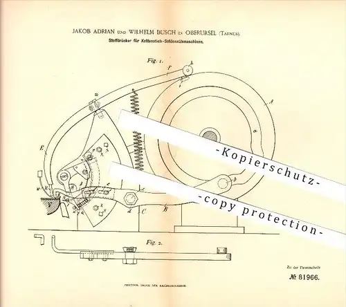 original Patent - Jakob Adrian & Wilhelm Busch in Oberursel , 1894 , Sohlennähmaschine , Nähmaschine , Schuster !!!