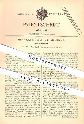 original Patent - Hermann Hüller in Freiberg i. S., 1894 , Schornsteinaufsatz , Schornstein , Schornsteinfeger , Heizung