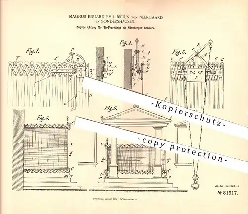 original Patent - Magnus Eduard Emil Bruun von Neergaard in Sondershausen , 1894 , Stoffvorhänge mit Nürnberger Schere !