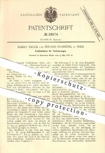 original Patent - Albert Fauck und Eduard Hasenörl in Wien , 1886 , Freifallbohrer für Tiefbohrungen , Bergbau !!!