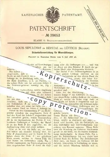 original Patent - Louis Sepulchre in Herstal bei Lüttich , Belgien , 1886 , Mineralöllampen , Beleuchtung, Lampen !!!