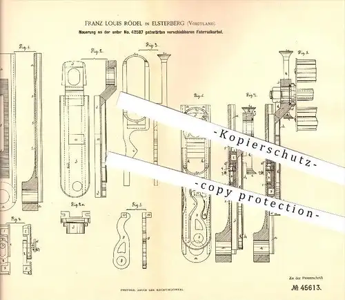 original Patent - Franz Louis Rödel in Elsterberg , 1888 , Verschiebbare Fahrradkurbel , Fahrrad , Fahrzeugbau !!!