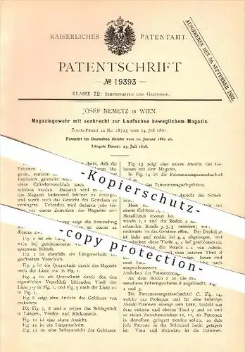 original Patent - Josef Nemetz in Wien , 1882 , Magazingewehr , Gewehre , Waffen , Geschosse !!!