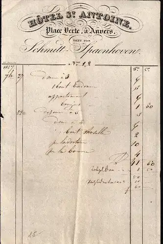 ancien projet de loi , Hotel St. Antoine , Place Verte à Anvers , 1837 , Schmitt-Spaenhoven , Antwerpen !!!