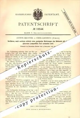 Original Patent - Anton Richter in Oberkreibitz , Böhmen , 1881 , Werkzeug für Lampen , Kreibitz , Chribská !!!