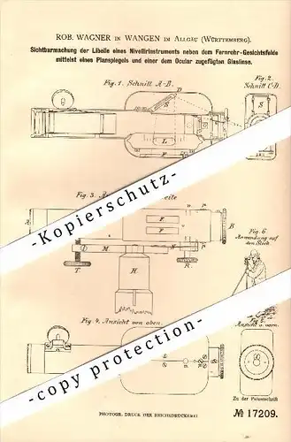 Original Patent - R. Wagner in Wangen im Allgäu , 1881 , Nivellierinstrument mit Libelle und Okular !!!