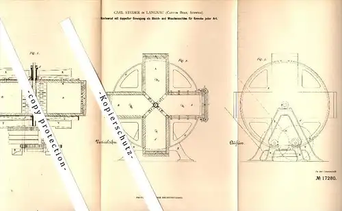 Original Patent -  Carl Studer in Langnau im Emmental , 1881 , Bleich- und Waschmaschine für Gewebe , Kanton Bern !!!