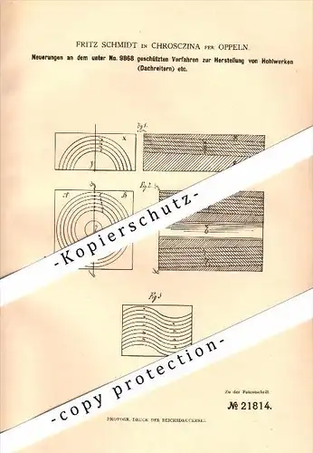 Original Patent - Fritz Schmidt in Chrosczina b. Oppeln / Opole , 1882 , Herstellung von Dachziegeln , Schlesien !!!