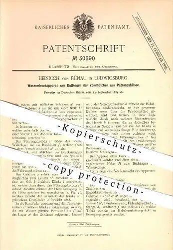 original Pantent - Heinrich von Bünau in Ludwigsburg , 1884 , Apparat zum Entfernen der Zündhütchen aus Patronenhülsen !