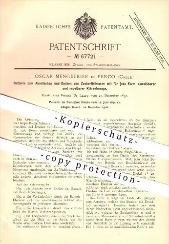 original Pantent - Oscar Mengelbier in Penco , Chile , 1892 , Batterie zum Abnutschen und Decken von Zuckerfüllmasse !!!
