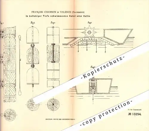 Original Patent - Francois Chambon à Valence , 1880 ,cable ou chaines flottante , Construction navale !!!