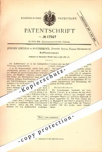 Original Patent - Johann Hwézda in Futterkogl b. St. Anton an der Jeßnitz , 1881 , Kaffeebrenner , Kaffee , Sankt Anton