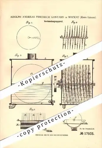 Original Patent - A. Gontard in Mockau b. Leipzig , 1881 , Verdunstungsapparat , Alkohol , Brauerei , Brennerei !!!
