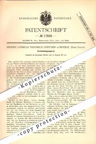 Original Patent - A. Gontard in Mockau b. Leipzig , 1881 , Verdunstungsapparat , Alkohol , Brauerei , Brennerei !!!