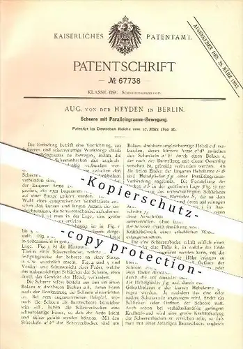 original Patent - Aug. von der Heyden in Berlin , 1892 , Schere mit Parallelogramm-Bewegung , Schneidwerkzeuge !!!