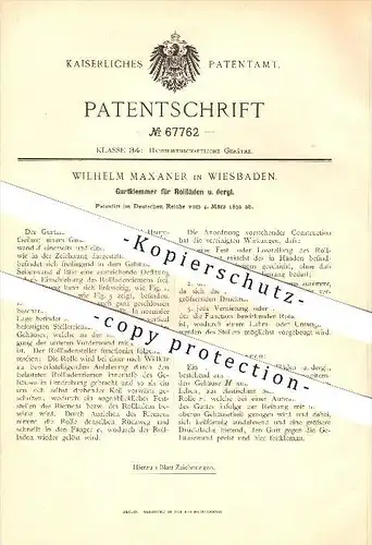 original Patent - Wilhelm Maxaner in Wiesbaden , 1892 , Gurtklemmer für Rollläden und dergleichen !!!