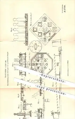 original Patent - Franz Kern in Hartha , 1891 , Vorrichtung zum Anzeigen der gefallenen Kegel , Kegeln !!!