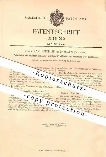 original Patent - Xav. Reichlin in Horgen , Schweiz , 1901 , Zielscheibe mit Prallfläche zur Ablenkung der Geschosse !!!