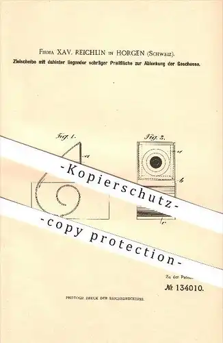 original Patent - Xav. Reichlin in Horgen , Schweiz , 1901 , Zielscheibe mit Prallfläche zur Ablenkung der Geschosse !!!