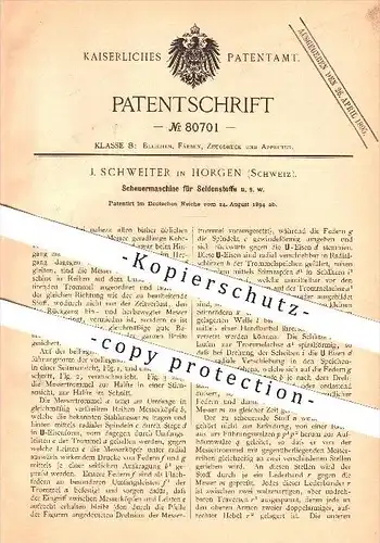 original Patent - J. Schweiter in Horgen , Schweiz , 1894 , Scheuermaschine für Seidenstoffe u. a. !!!