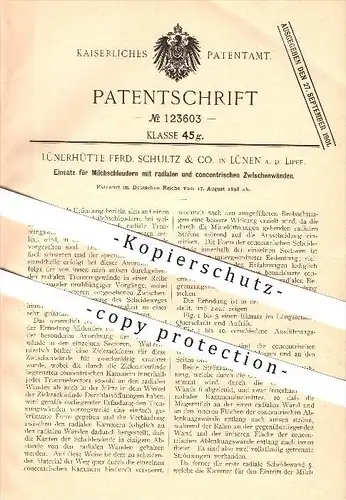 original Patent - Lünerhütte Ferd. Schultz & Co. in Lünen a. d. Lippe , 1898 , Einsatz für Milchschleudern !!!