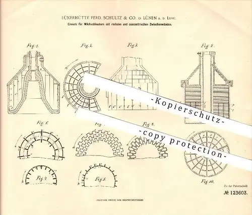 original Patent - Lünerhütte Ferd. Schultz & Co. in Lünen a. d. Lippe , 1898 , Einsatz für Milchschleudern !!!