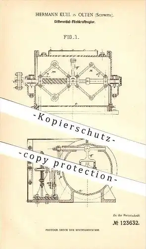 original Patent - Hermann Kull in Olten , Schweiz , 1900 , Differential Fliehkraftregler !!!