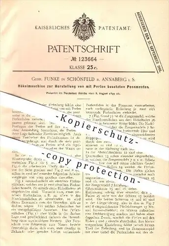 original Patent - Gebr. Funke in Schönfeld b. Annaberg i. S. , 1899 , Häkelmaschine für mit Perlen besetzte Posamente !!