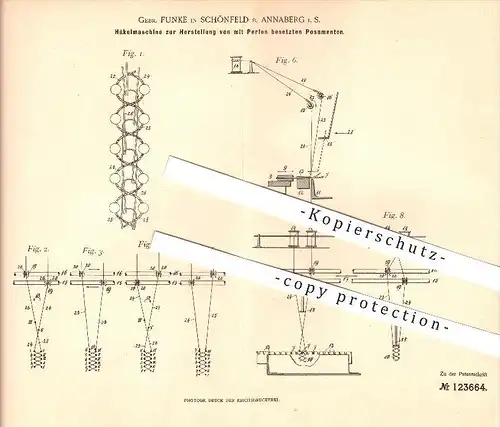 original Patent - Gebr. Funke in Schönfeld b. Annaberg i. S. , 1899 , Häkelmaschine für mit Perlen besetzte Posamente !!