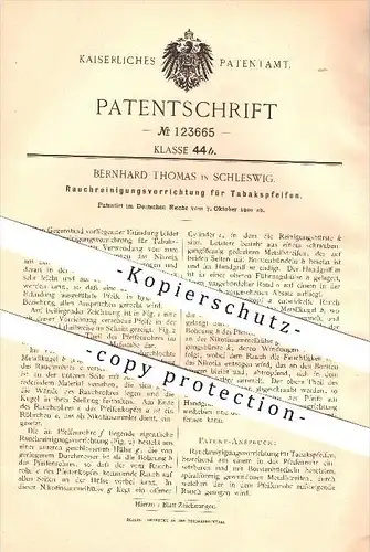 original Patent - Bernhard Thomas in Schleswig , 1900 , Rauchreinigungsvorrichtung für Tabakpfeifen !!!