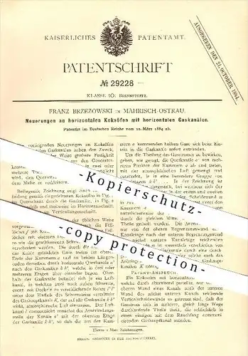 original Patent - Franz Brzezowski in Mährisch-Ostrau , 1884 , Koksöfen mit horizontalen Gaskanälen , Ostrava !!!