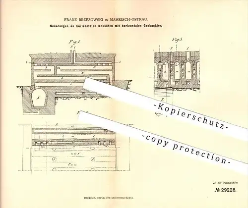 original Patent - Franz Brzezowski in Mährisch-Ostrau , 1884 , Koksöfen mit horizontalen Gaskanälen , Ostrava !!!