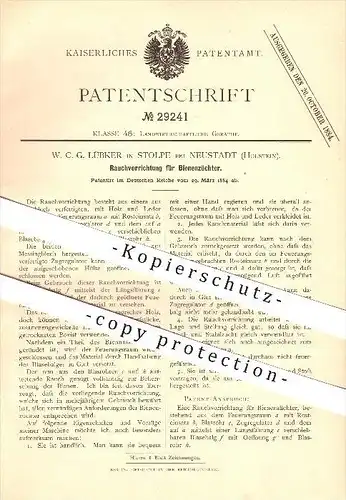 original Patent - W. C. G. Lübker in Stolpe bei Neustadt , 1884 , Rauchvorrichtung für Bienenzüchter , Imker !!!