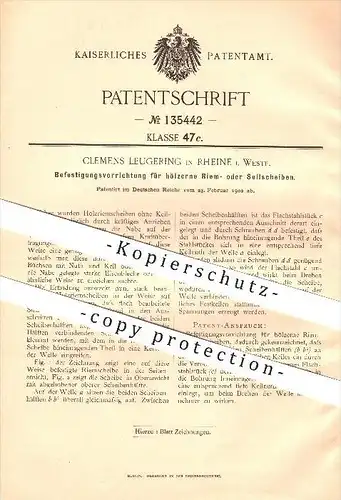 original Patent - Clemens Leugering in Rheine i. Westf. , 1902 , Befestigungsvorrichtung für Riem- oder Seilscheiben !!!