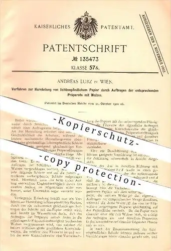 original Patent - Andreas Lurz in Wien , 1900 , Verfahren zur Herstellung von lichtempfindlichem Papier !!!