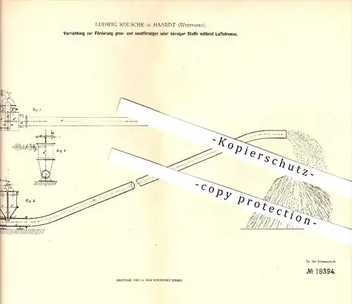 original Patent - Ludwig Kölsche in Haardt , 1881 , Vorrichtung zur Förderung körniger Stoffe mittels Luftstrom !!!