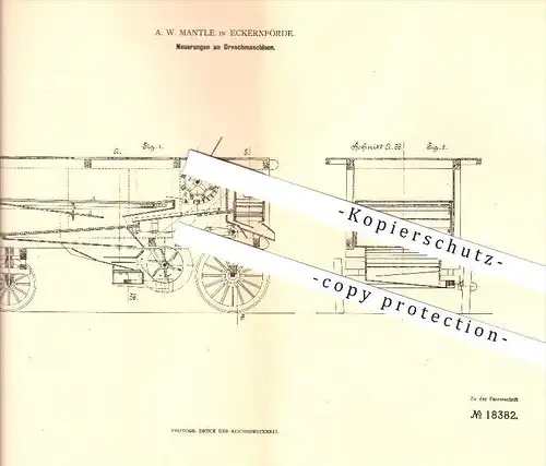 original Patent - A. W. Mantle in Eckernförde , 1881 , Neuerungen an Drehmaschinen , Landwirtschaft !!!