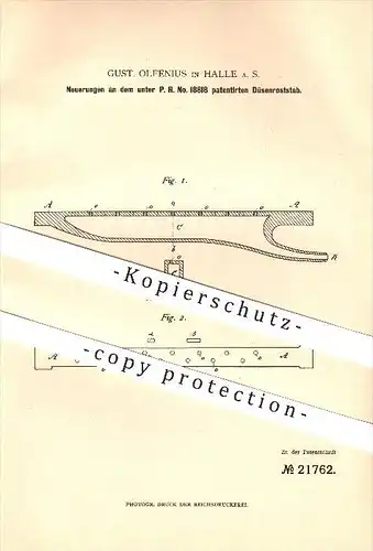 original Patent - Gust. Olfenius in Halle a. S. , 1882 , Neuerungen am Düsenroststab , Dampfkessel !!!