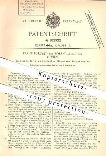 original Patent - Franz Pokorný & Robert Czempirek in Wien , 1906 , Sicherung für Klappknöpfe !!!