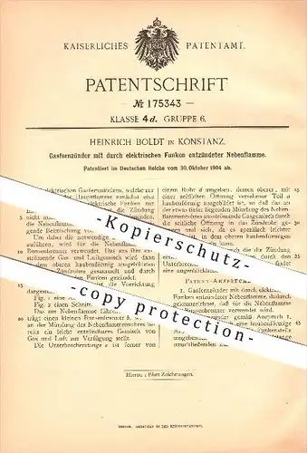 original Patent - Heinrich Boldt in Konstanz , 1904 , Gasfernzünder !!!