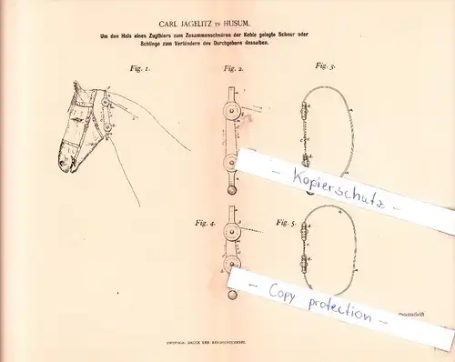 Original Patent - Carl Jagelitz in Husum , 1893 , Pferdegeschirr !!!