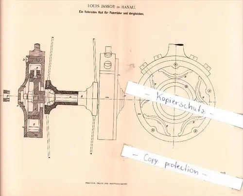 Original Patent - Louis Jassoy in Hanau , 1893 , federndes Rad für Fahrräder  !!!