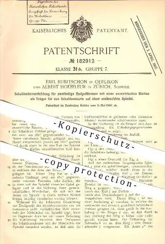 original Patent - E. Rubitschon in Oerlikon & A. Hoeffleur in Zürich , 1906 , Schabloniervorrichtung für Radgussform !!!